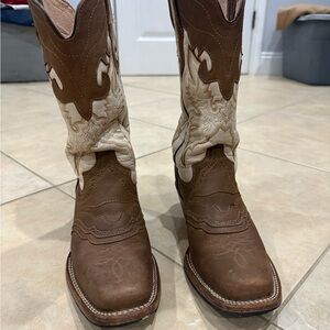 Brown and Cream Heeled Boots